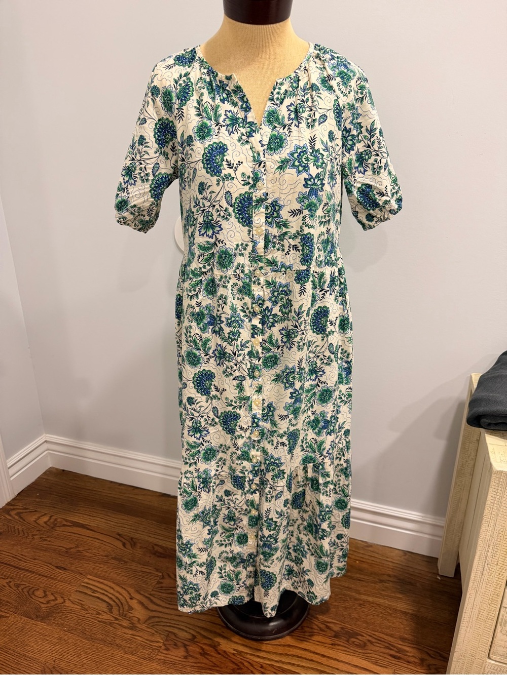 LOFT Cream Maxi Dress with Blue and Green Floral Print